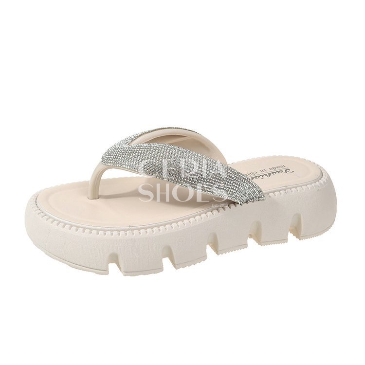Sandal Jepit Wedges Wanita Import Hak Tinggi Premium Sol Empuk Tebal Anti Slip Tali Silver 8386