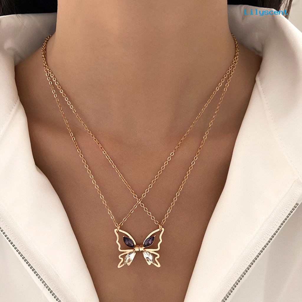 [LS]Wanita Kalung Berongga Kupu-Kupu Liontin Electroplating High-polished Charming Dress Up Colorfast Wanita Elegan Liontin Kalung Fashion Jewellery