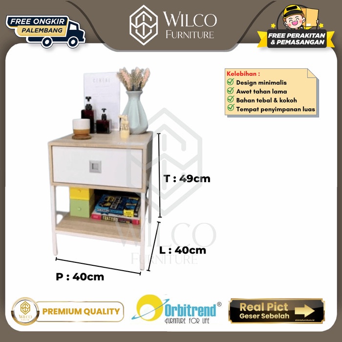 Nakas Laci Orbitrend / Meja Sudut Kaki Besi / Nakas Bedside Table