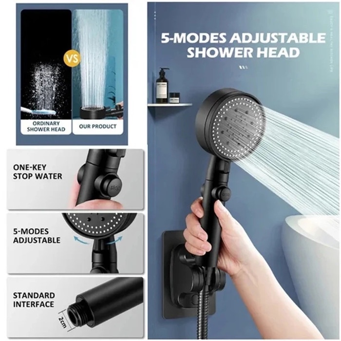 Kepala Shower 5 Mode Adjustable Tekanan Tinggi Shower Kamar Mandi