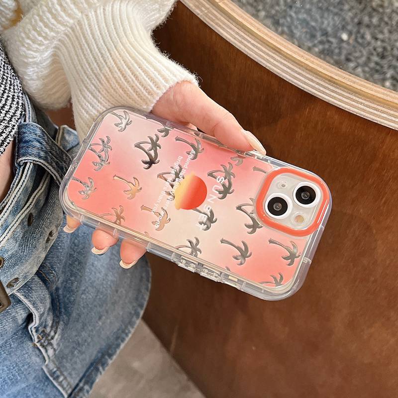 【Ice Cream Mirror】Air Bag PrettyOrange Coconut Tree Soft Case IPhone 11 12 13 14 Pro Max Women's Gift Cute Phone Case Make Up