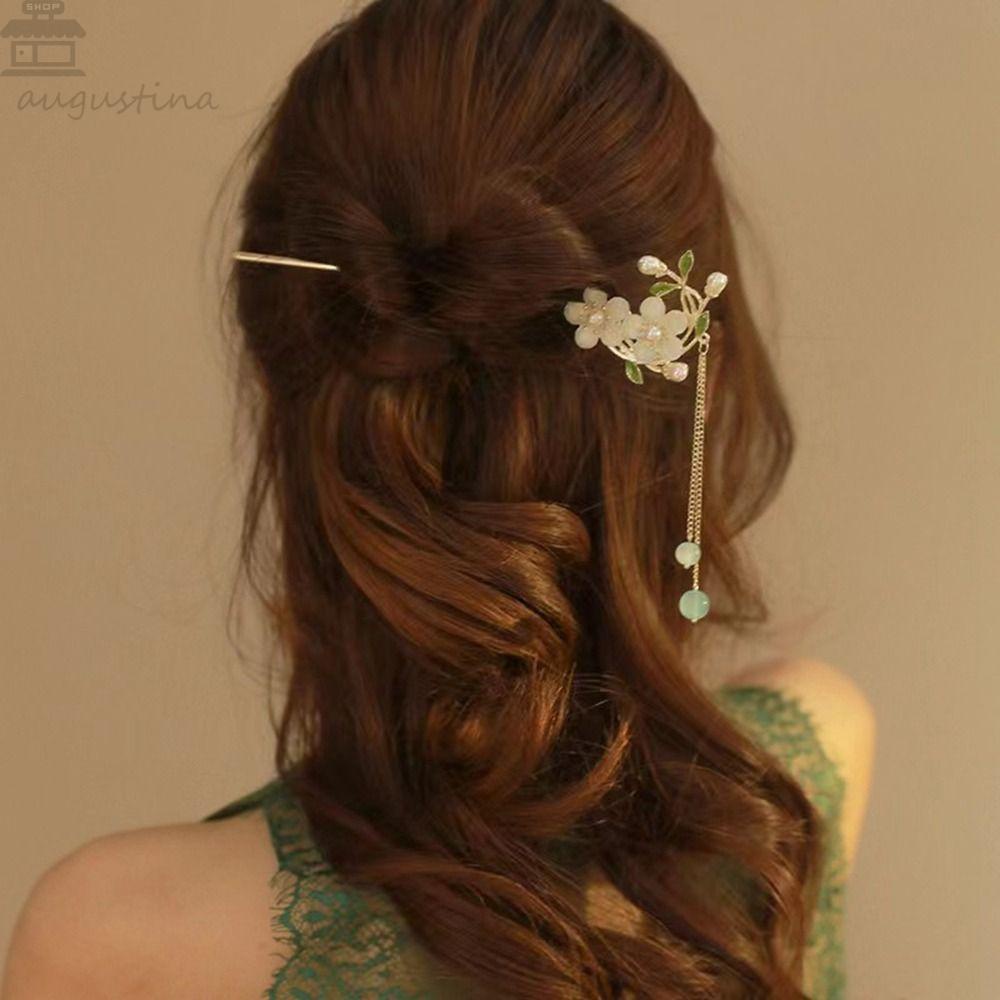 Agustina Hanfu Rambut Stik Wanita Retro Mutiara Bunga Rumbai Gaya Rambut Alat Desain Hiasan Kepala Gaya Cina