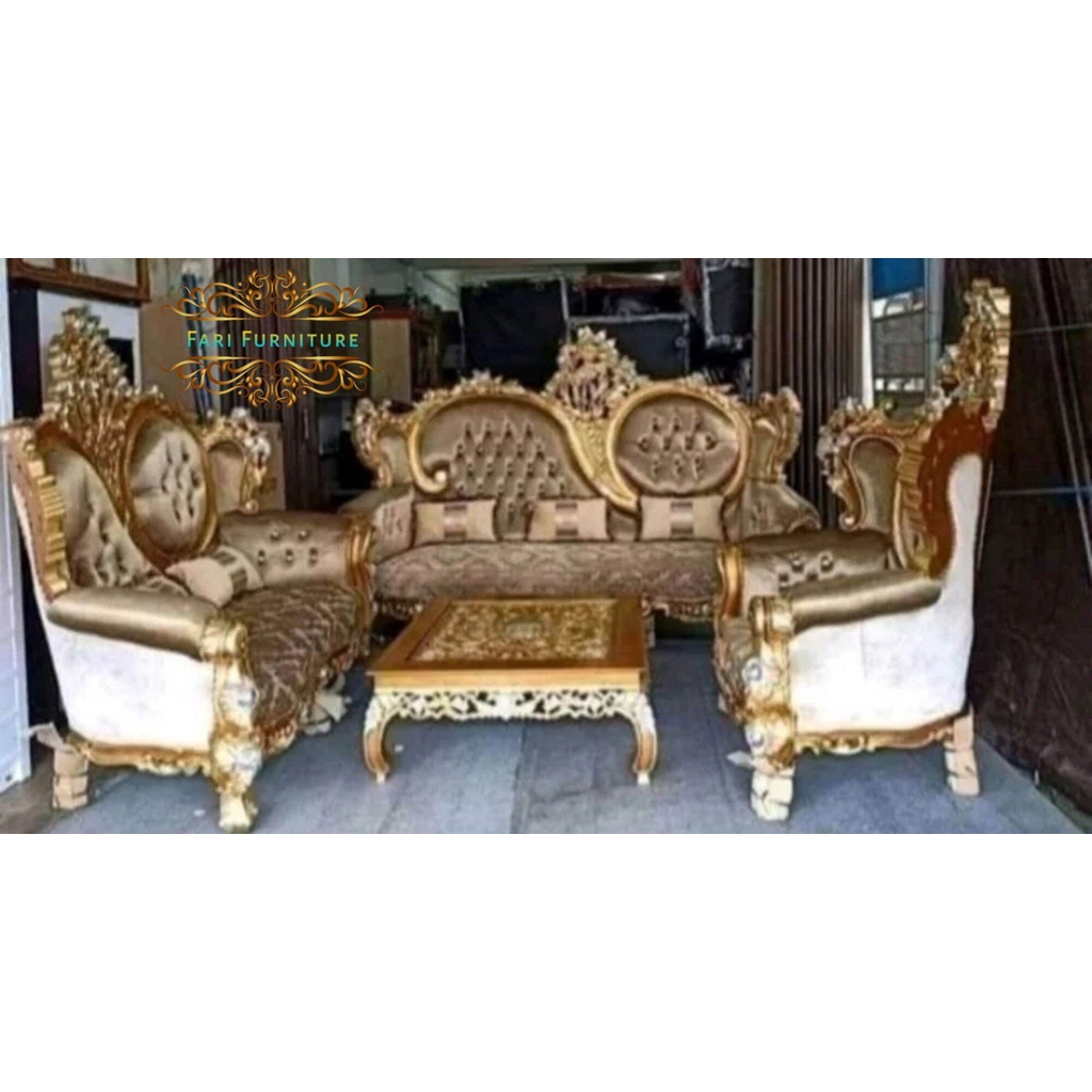kursi sofa tamu warna gold mewah