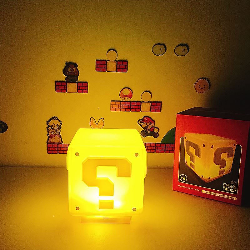 Mario Lampu Tanda Tanya Lampu Malam Super Mario Game Malam Anak Kamar Tidur Pengisian USB LED Rumah Tangga Kubus Turn Table Lamp Gift