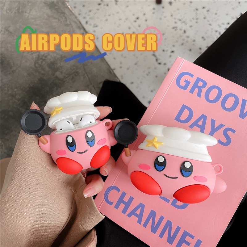 3d Lucu Kartun Cook Kirby Dengan Cooker Bluetooth Earphone Anti-Jatuh Pink Case Pelindung Cover Untuk Airpods1 2 3 Pro i12 i10 i11 i9s inpods 12 13 Pro i13 Airpods3 TWS Shell