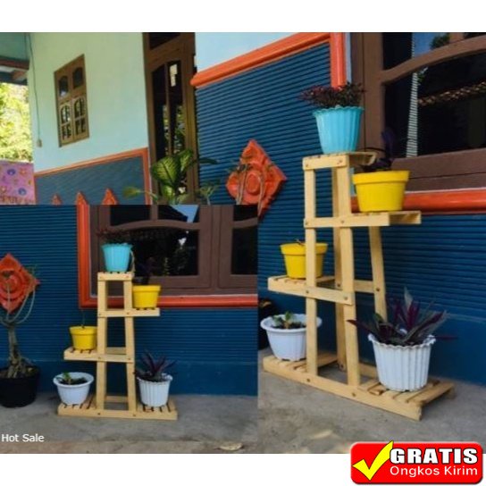 RAK BUNGA SUSUN 5 POT/ RAK BUNGA UNik/ RAK SERBAGUNA KAYU / RAK BUNGA
