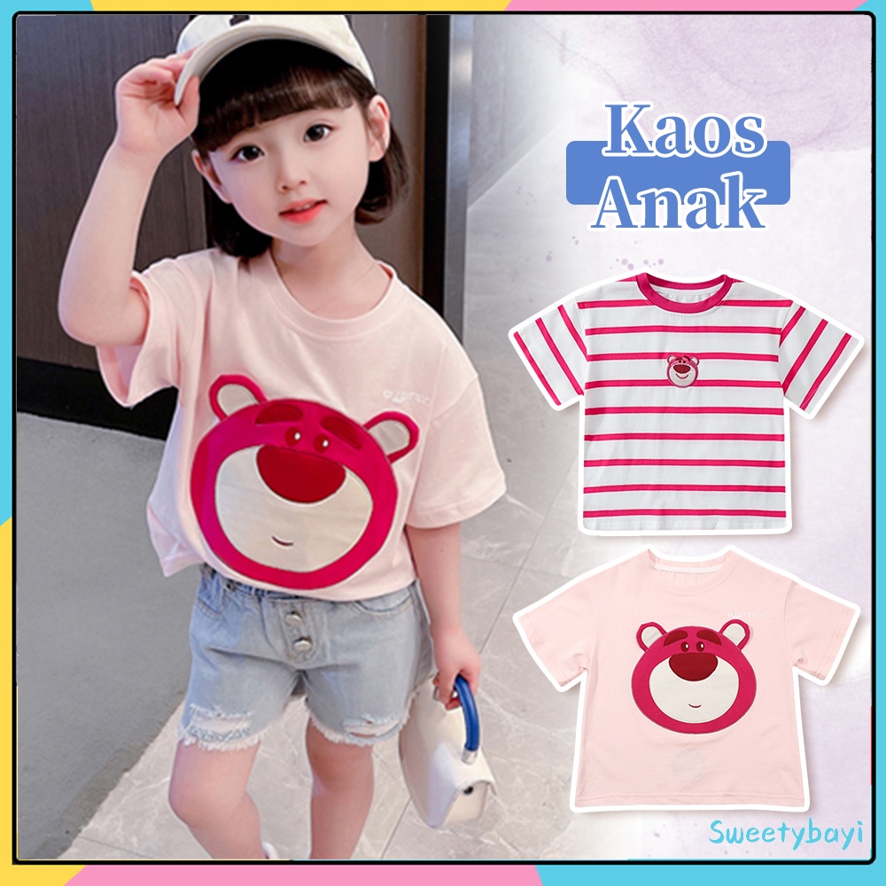 SweetyBayi Pakaian baju kaos bayi anak beruang stroberi T-shirt bayi perempuan Pakaian baju anak