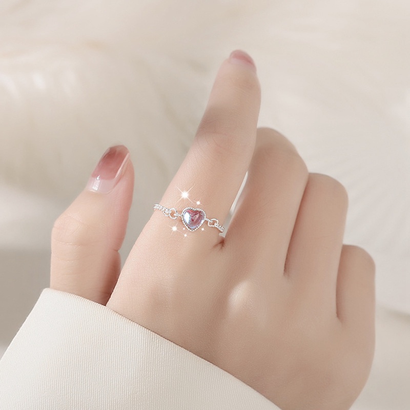 Fashion Cincin Rantai Alloy Hati Batu Warna-Warni Untuk Wanita