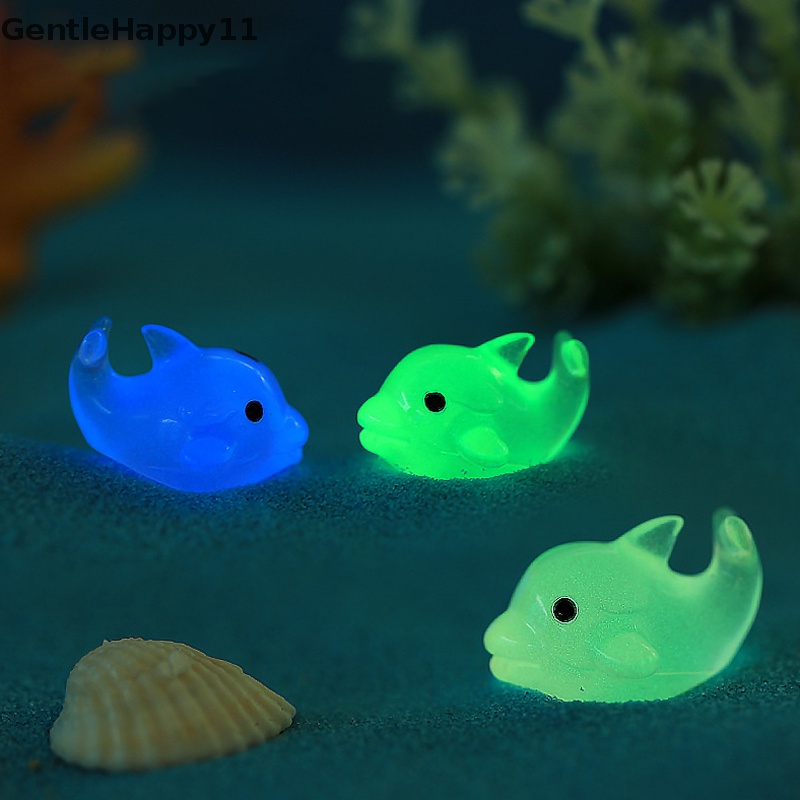 Gentlehappy Tiny Resin Lumba-Lumba Warna-Warni Lucu Mini Luminous Micro Ornamen Miniatur Hewan Kerajinan Tangan Lanskap Mikro DIY Peri Dekorasi Taman id