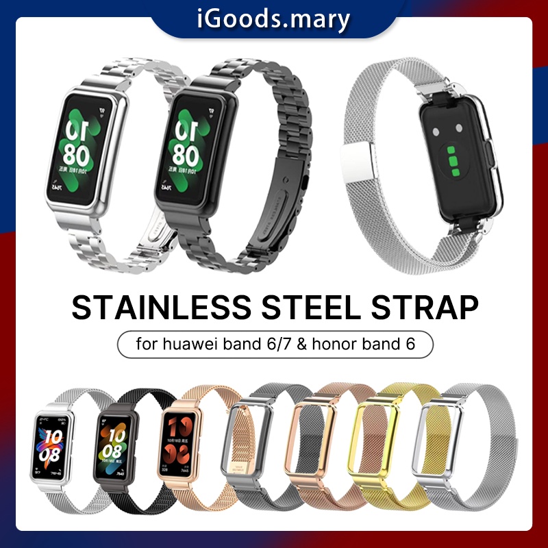 Stainless Steel Strap with Case Metal Bracelet Replacement for Huawei Band 7 6 / Honor Band 6