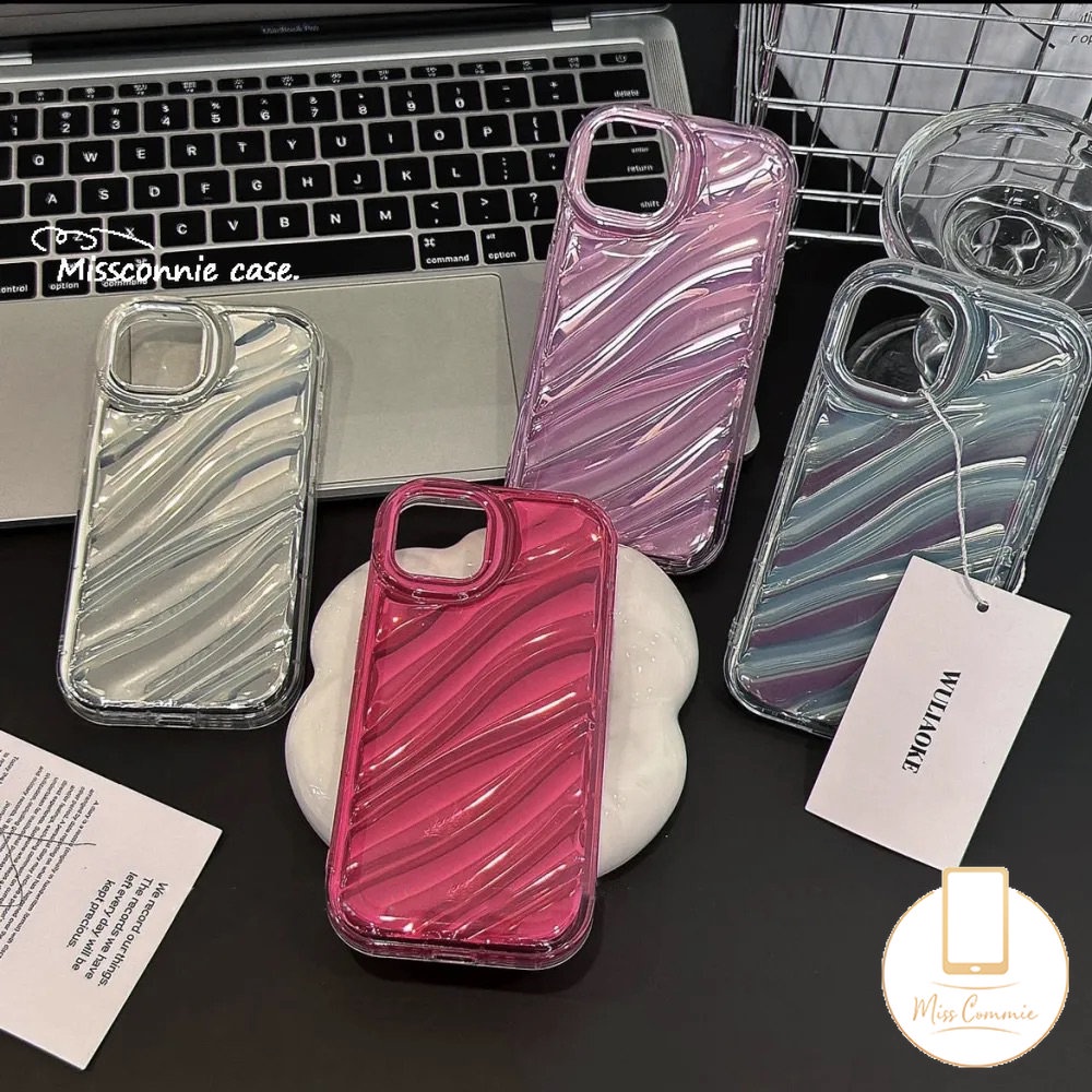 IPHONE Case Warna Macaron Sederhana Kompatibel Untuk Iphone7 8 6 6S Plus 11 13 12 14 Pro MAX XR X XS MAX 7Plus 8Plus SE 2020 Lembut Tpu 3D Bergelombang Melengkung Mewah Ins Dazzle Laser Color Back Cover