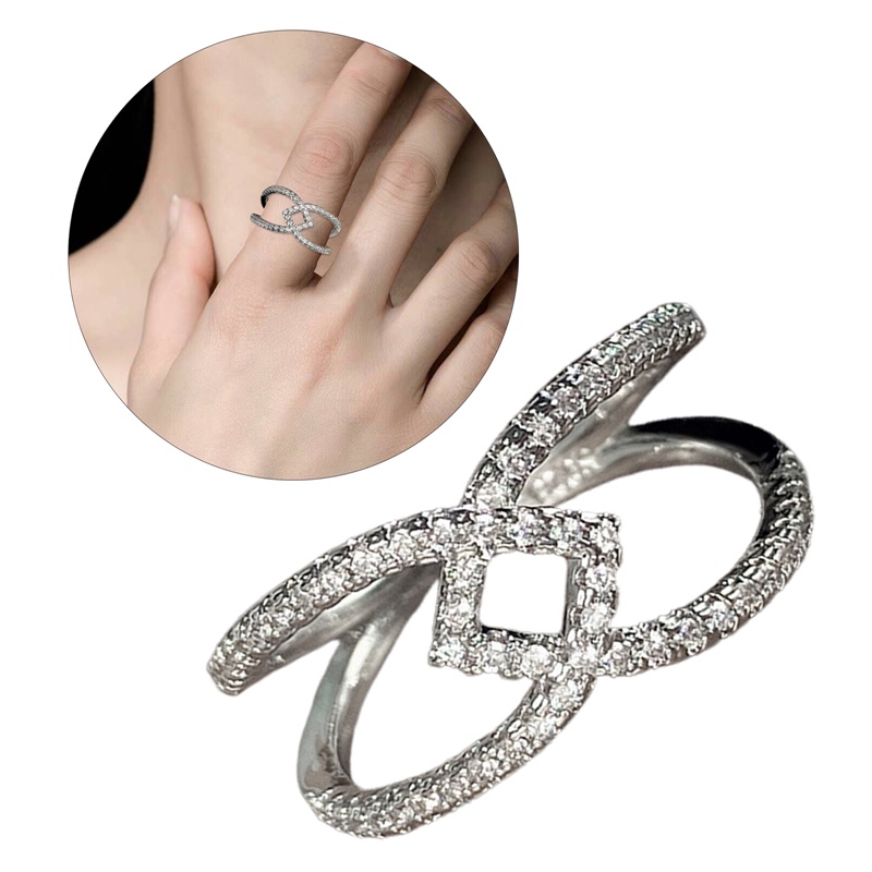 Cincin Kawin Desain Geometri Ganda Untuk Wanita Kristal Cubic Zirconia Mewah Fashion Perempuan Jari Aksesoris Statement Ring