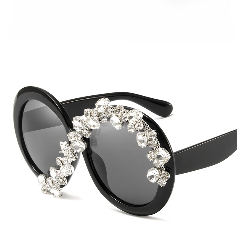 Bingkai Bulat Dot Bor Kacamata Hitam Fashion Bola Kacamata Bingkai Besar Lucu Sunglasses