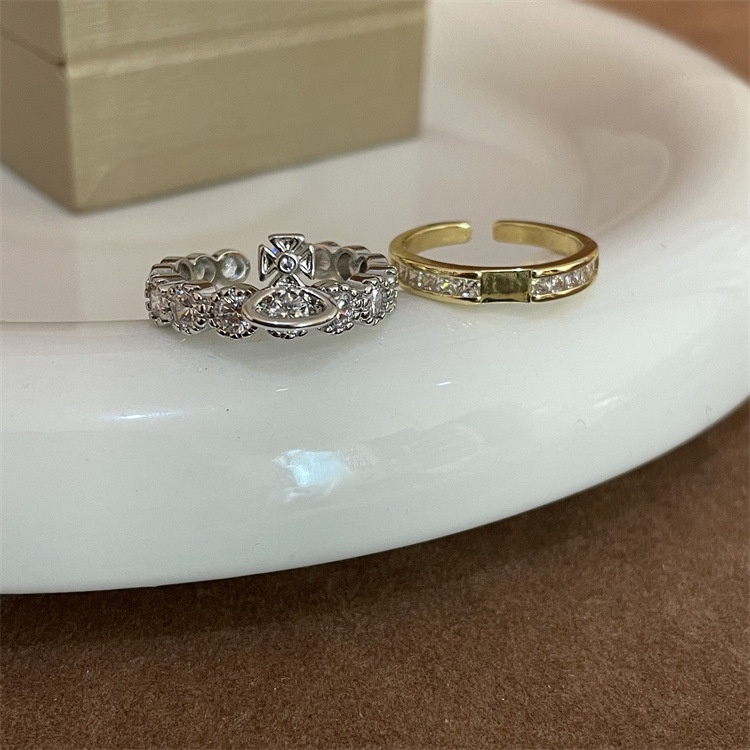 Double Layer Detachable Flash Diamond Ring Aksesoris Cahaya Kepribadian Mewah Retro