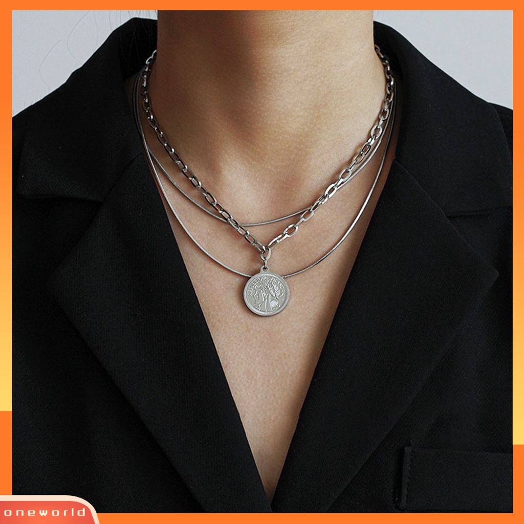 [ONE] Kalung Multilayered Cross Lock Necklace Stainless Steel Kalung Hip Hop Portabel Nyaman Untuk Pesta