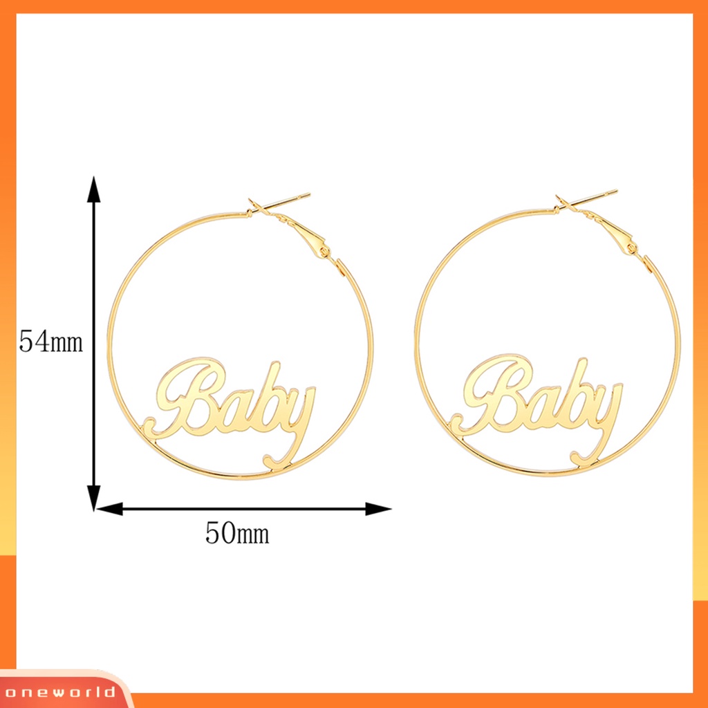 [ONE] 1pasang Anting Hoop Desain Huruf Berlebihan Anti-tarnish Perhiasan Pernikahan Alloy Besar Halus Wanita Anting Lingkaran Bulat Loop Earrings