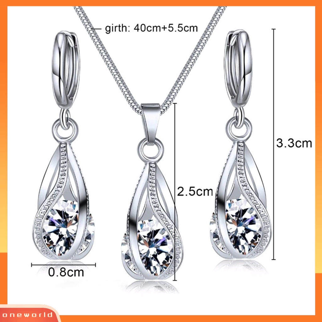 [ONE] 1set Liontin Anting Berlian Imitasi Cubic Zirconia High Gloss Temperamen Geometris Dekorasi Shinyny Fashion Spiral Shaped Kalung Set Wanita Aksesori