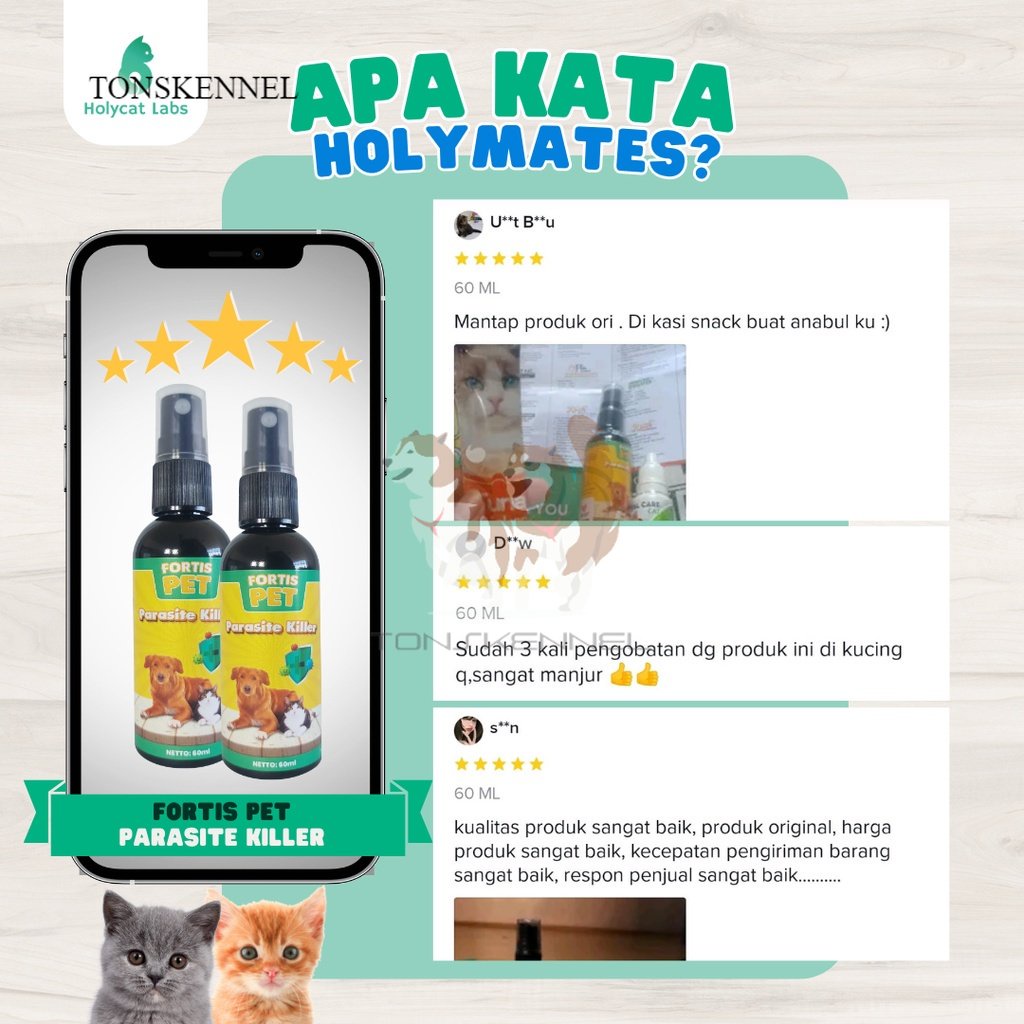 Obat Jamur Scabies Demodex Kudis Koreng Gatal pada Kucing Anjing Parasit Killer Fortis Spray 60 ML