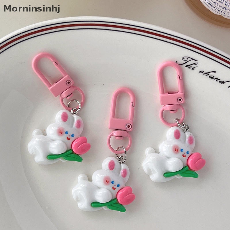 Mornin Lucu Mini Tulip Rabbit Gantungan Kunci Lovely Pink Bunny Doll Key Chain Untuk Wanita Gadis Anak Tas Earphone Kotak Hiasan Keyring Pendant id