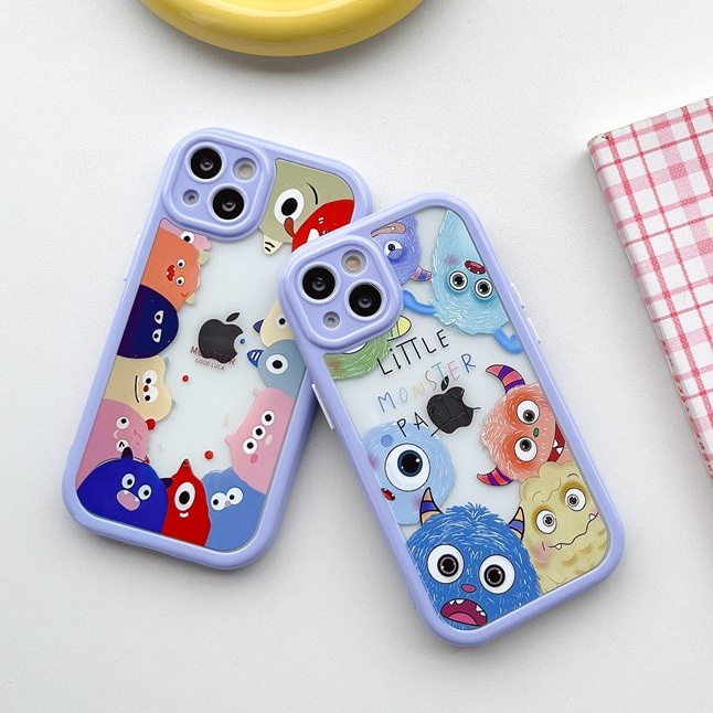 All New Cream Non-slip Camera Protect Soft Case IPhone X XR XS Max 11 12 13 14 Pro Max Women Girl Pretty Cute Monster Cartoon Phone Case