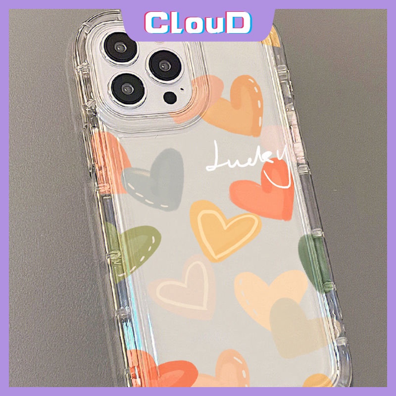 Coloful Lovely Love Heart Phone Case Kompatibel Untuk iPhone 7Plus 14 13 11 12 Pro MAX XR 7 8 6 6S Plus X XS MAX Bening Segar Bunga Lembut Tpu Shockproof Airbag Floral Back Cover