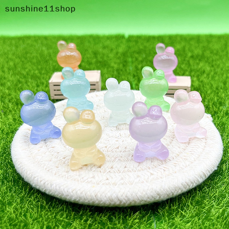 Sho 5PCS Luminous Rabbit Kartun Resin Dekorasi DIY Miniatur Hadiah Mobil Ornamen N