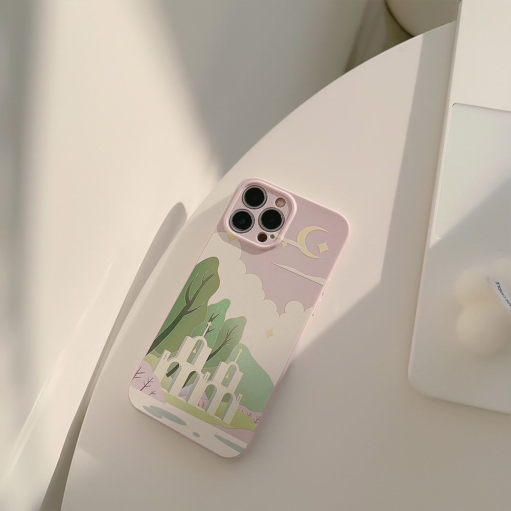 IPHONE Ins Casing Silikon Gereja Ungu Case Untuk Iphone14 11 12 13 PRO MAX Casing Cover Pelindung AT0315