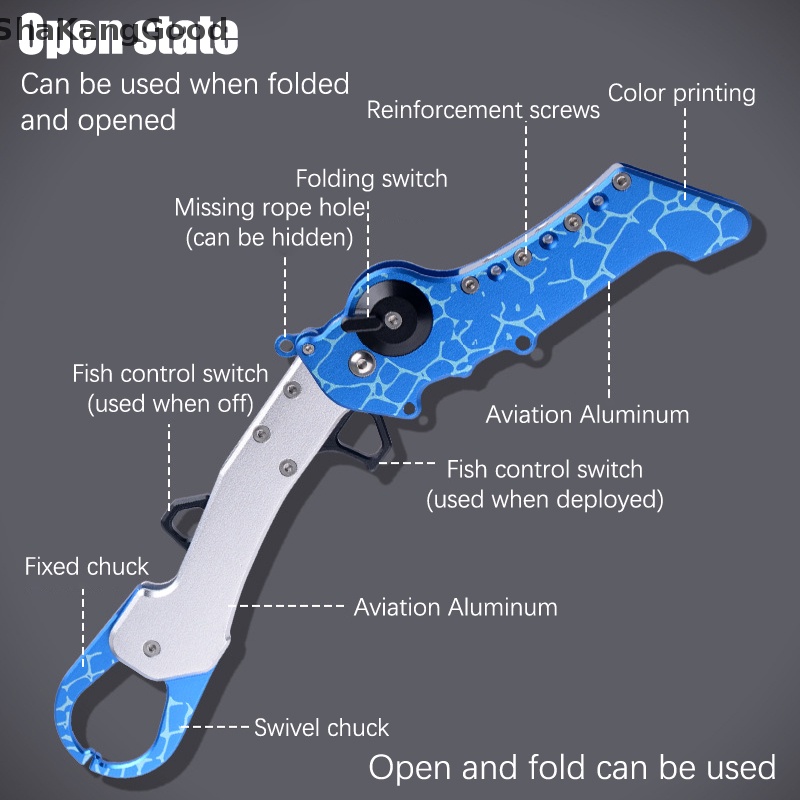 Selip Baru Collapsible Fishing Grip Aluminium Alloy Fish Lip Grip Fish Hook Controller Adjustable Dengan Cincin Sambung Alat Pancing SKK