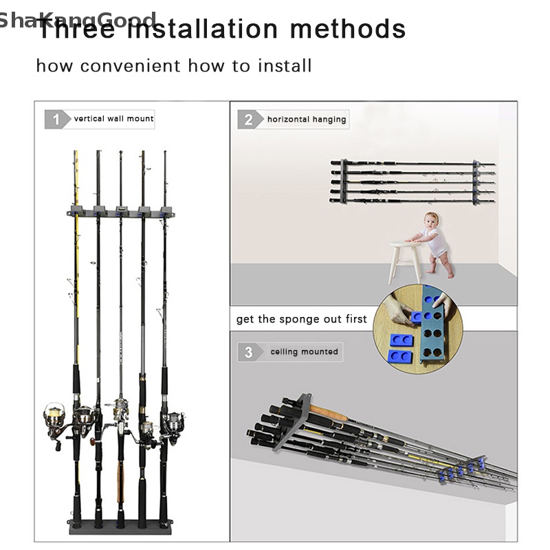 Skid Fishing Rod Holder Rak Batang Dinding Vertikal Simpan Hingga 10batang Tempat Pancing Holder Alat Penyimpanan 4warna SKK