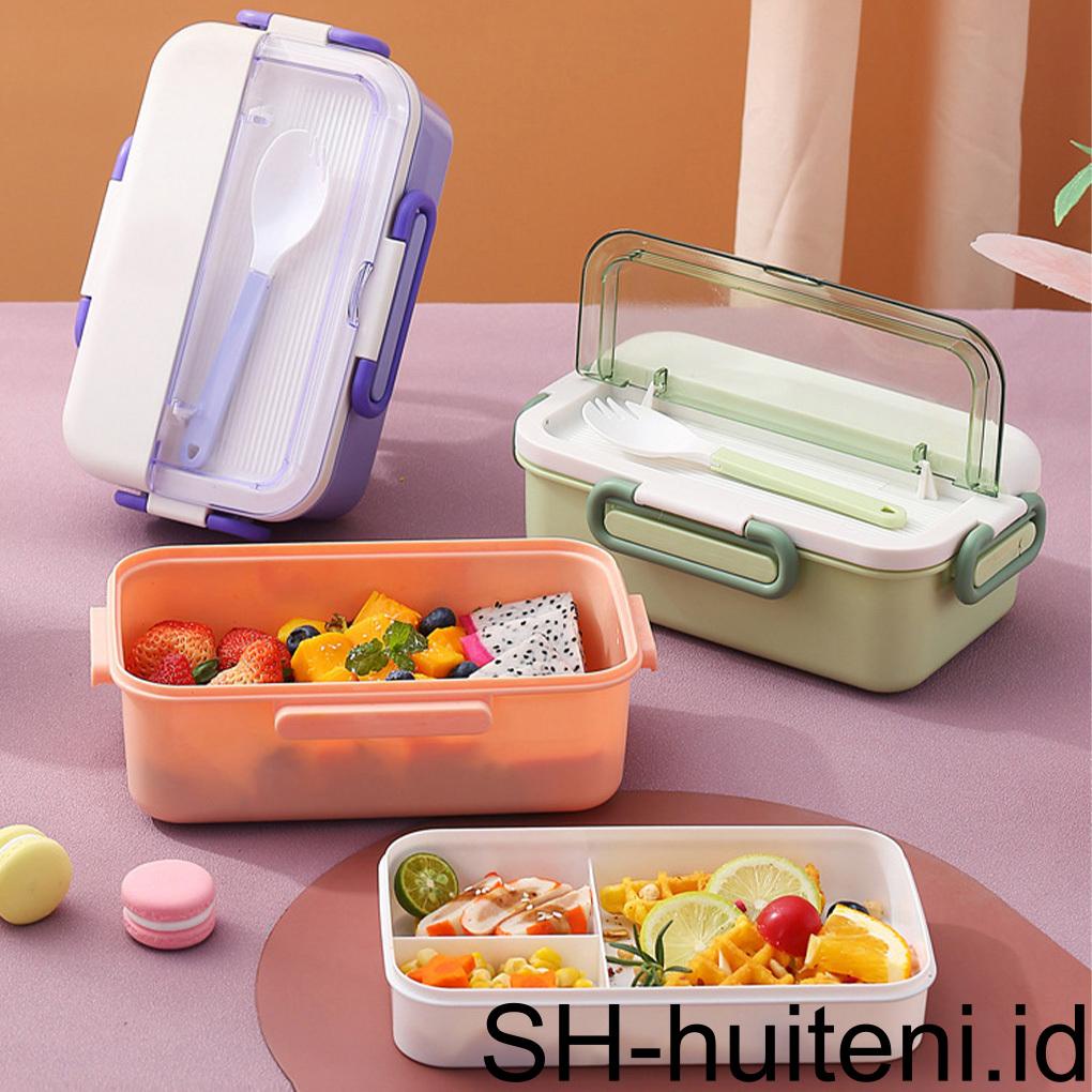 Kotak Makan Siang Portabel Sealing Kompartemen Kantor Sekolah Dewasa Wadah Makanan Reusable Microwave Organizer Dengan Sendok