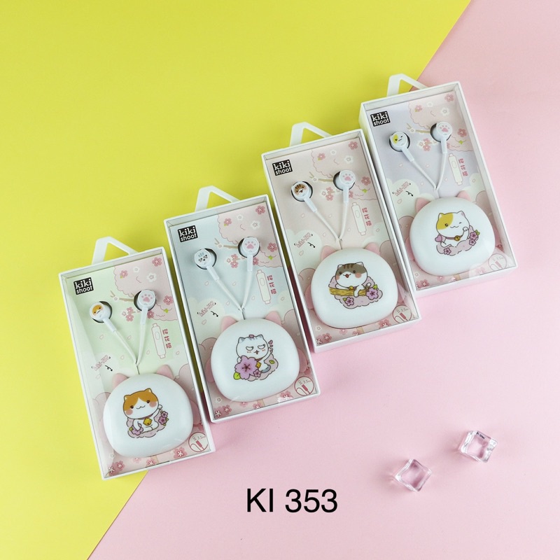 [ KI 353 ] Set Headset Earphone  CAT SERIES + Wadah penyimpanan earphone  Motif in ear