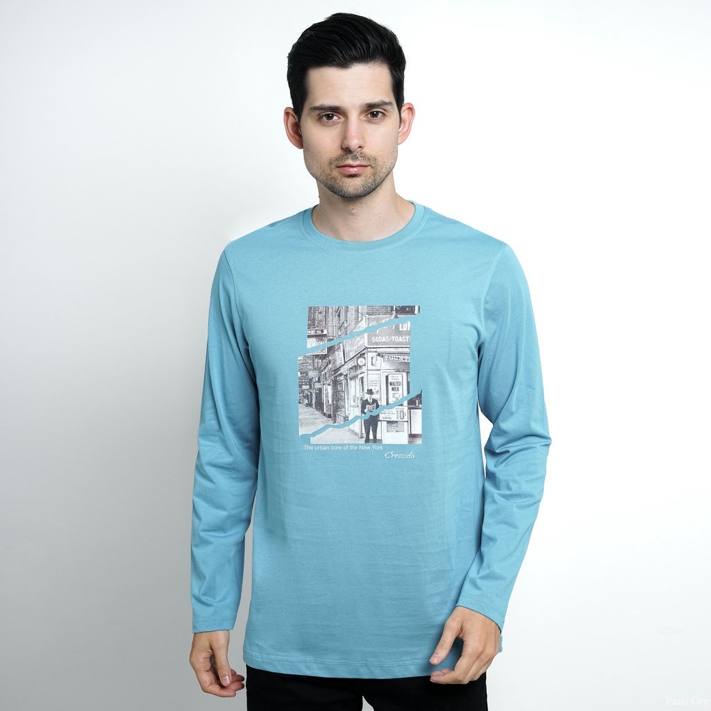 Cressida Kaos Lengan Panjang Pria T-Shirt Longsleeve Motif Urban - MMBDL.CB048G Biru Muda