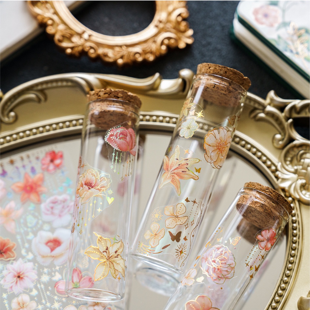 3sheet /set Retro Laser Bunga Handbook Cangkir Air Dekoratif Stiker DIY Album Foto Diary Book Bahan Stickers