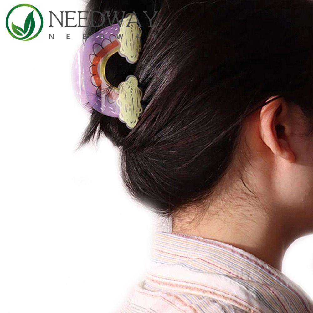 Needway   Rainbow Hair Claw Hiasan Kepala Elegan Hiasan Kepala Bentuk Setengah Bulan Untuk Anak Perempuan Warna Permen Korea Hairgrip Akrilik Printing Jepit Rambut