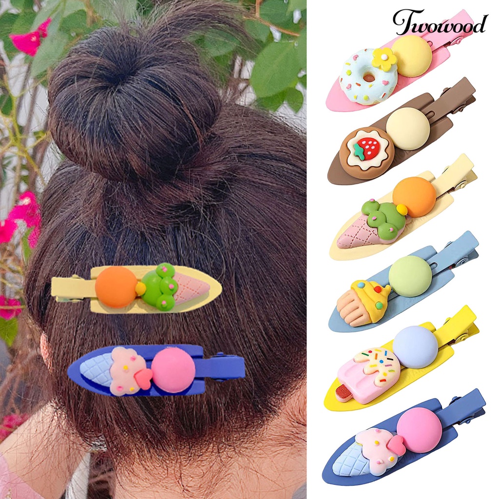 Twowood Anak Jepit Rambut Kartun Warna Vital Anti slip Halus Tepi Mulus Hiasan Rambut Cream Ringan Donat Anak Klip Samping Alat Styling Rambut