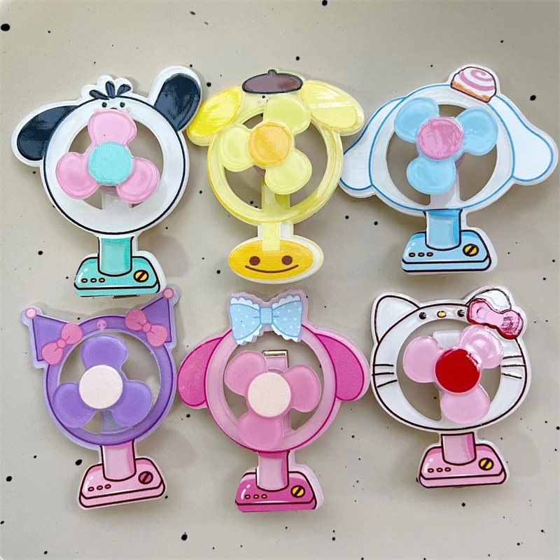 ღ Sanrio Fan Hairpin Cute Kuromi My Melody Cinnamoroll Creative Hair Decoration Accessories Funny Sweating Edge Clip Headwear Kids Girl Gift