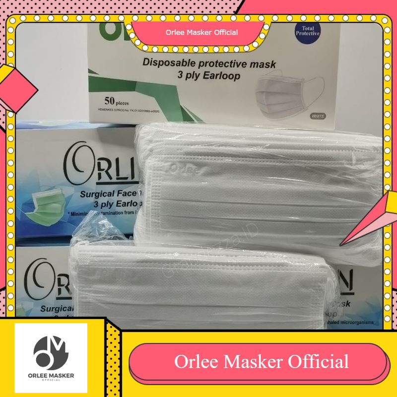 MASKER ORLEE ORIGINAL 100% 3ply EARLOOP (tali cantol) TERMURAH!! GROSIRAN KEMENKES SEHARI KIRIM PROMO 50pcs/box promo