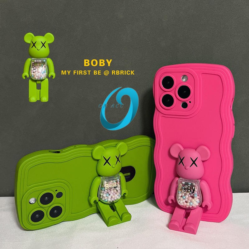 Softcase silicone gelombang warna casing pelindung camera + Stand bear brick For Oppo A3S / A5 / A5S