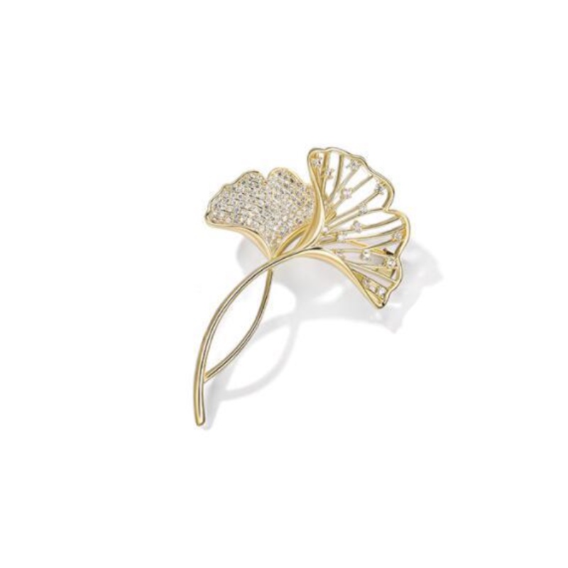 Versi Korea High-End Emas Berongga Ginkgo Daun Bros Temperamen Perempuan All-Match Kedip Berlian Pin Indah Setelan