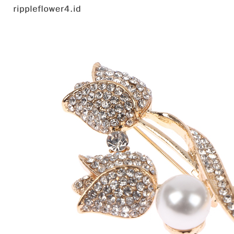 {rippleflower4.id} Bros Tulip Mutiara Berlian Imitasi Untuk Wanita Baroque Trendy Elegan Brooch Pins~