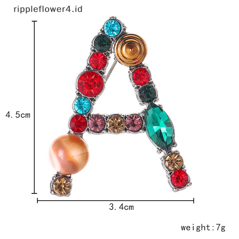 {rippleflower4.id} 26huruf Berlian Imitasi Bros Alfabet Pin Desain Warna-Warni Fashion Perhiasan Hadiah~