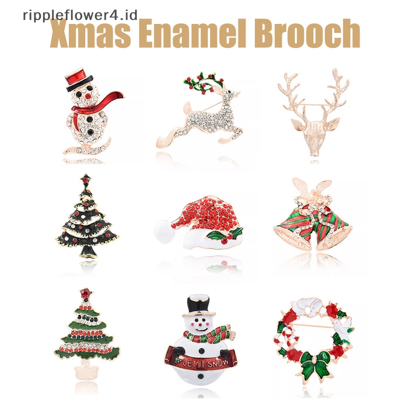 {rippleflower4.id} Shiny Christmas Enamel Bros Elk Snowman Santa Claus Pohon Pin Logam Xmas Tahun Baru Pesta Perjamuan Harian Pin Dekorasi Hadiah~