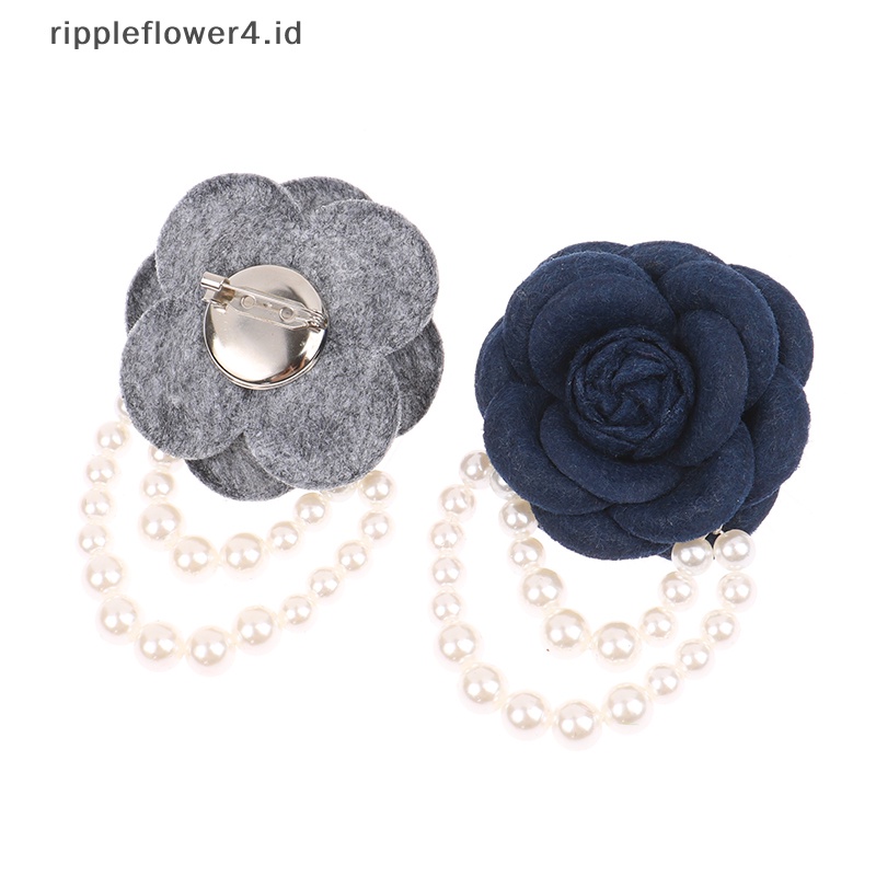 {rippleflower4.id} Kain Korea Camellia Bunga Bros Pin Mutiara Rumbai Korsase Fashion Perhiasan Bros Untuk Wanita Kemeja Kerah Aksesoris Kain Korsase Pin Hadiah~