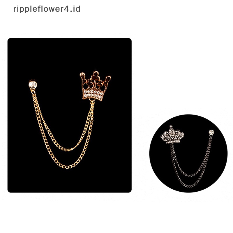 {rippleflower4.id} Baru Fashion Mahkota Bros Berlian Imitasi Rumbai Rantai Kerah Pin Jas Baju Fashion Pakaian Bros Untuk Wanita Pria Aksesoris~