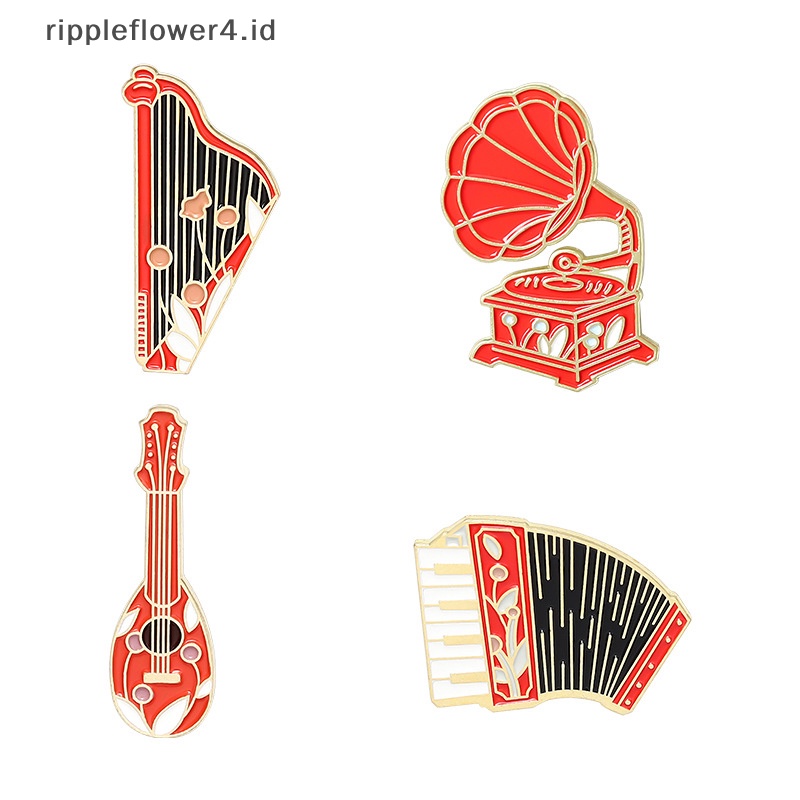 {rippleflower4.id} Vintage Kreatif Fashion Gramophone Akordeon Gitar Instrumen Kombinasi Tren Paduan Serbaguna Enamel Bros Lencana Perhiasan~