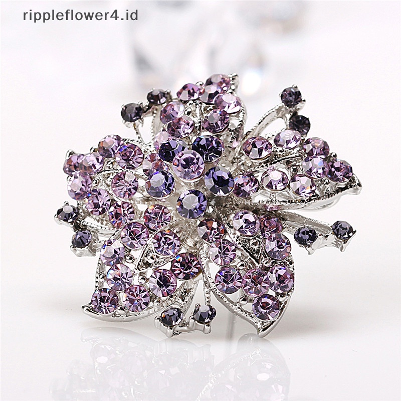 {rippleflower4.id} Wanita Fashion Kristal Bunga Besar Bros Pin Berlian Imitasi Pesona Pernikahan Bros~