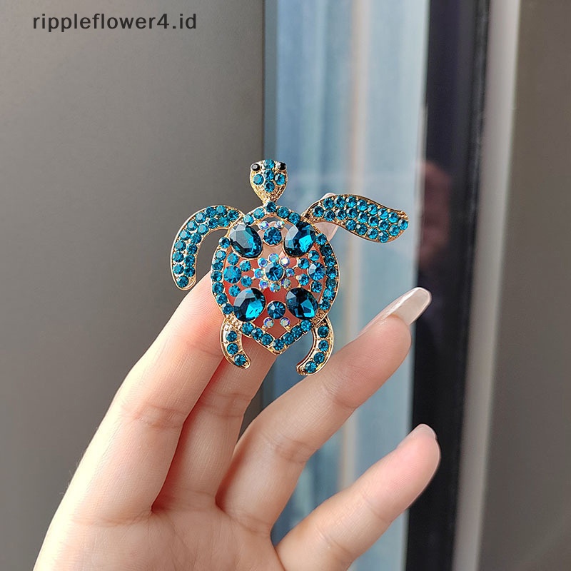 {rippleflower4.id} Biru Berlian Imitasi Penyu Laut Hewan Bros Pin Kristal Vintage Logam Kura Bros Untuk Wanita Mantel Lencana Korsase Perhiasan Hadiah~
