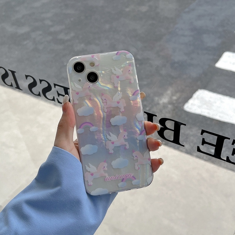 Ins Gaya Unicorn Cocok Untuk iPhone 14 Pro Max Casing Ponsel iPhone Dua Lapis Pola Dicetak Kompatibel Dengan Iphone13 13pro 13prm iPhone 11 11pro 14plus 12Pro Max Shockproof TPU Phone Case