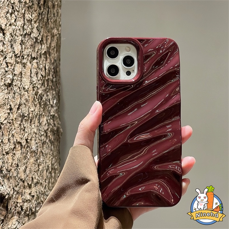 Casing iPhone Motif Gelombang Pleats Merah Anggur Mewah Kompatibel Untuk Iphone14 13 12 11 Pro Max X Xr Xs Max8 7 6 6s Plus SE 2020warna Solid Soft Case Tahan Debu Soft TPU Penutup Belakang