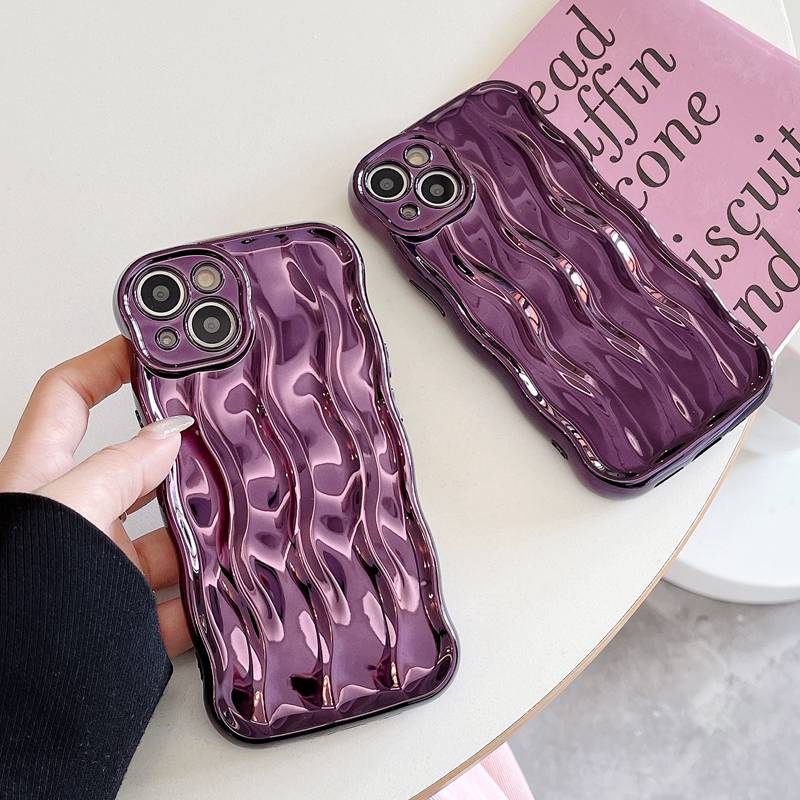 Shine Dark Purple Water Wave Soft TPU Case iP iPhone 12 13 14 Pro Max 11 Girl Woman New FTD Casing Apple